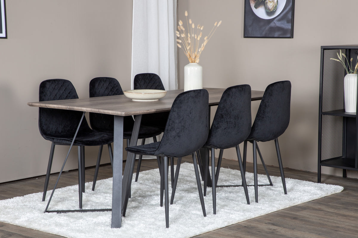 Dining Chair 2-pack Black + Rectangular Dining Table 180 x 75 x 90 Nature