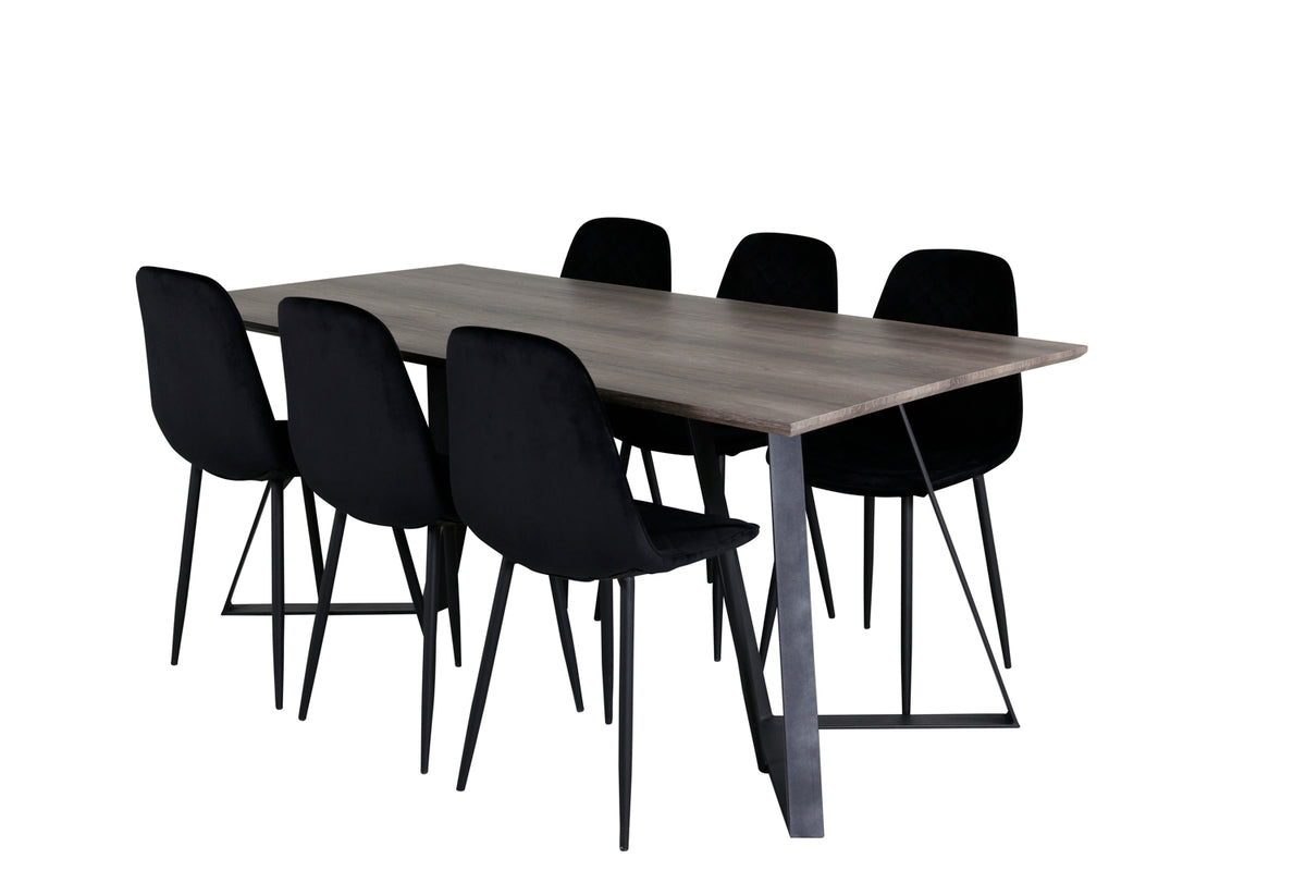 Dining Chair 2-pack Black + Rectangular Dining Table 180 x 75 x 90 Nature