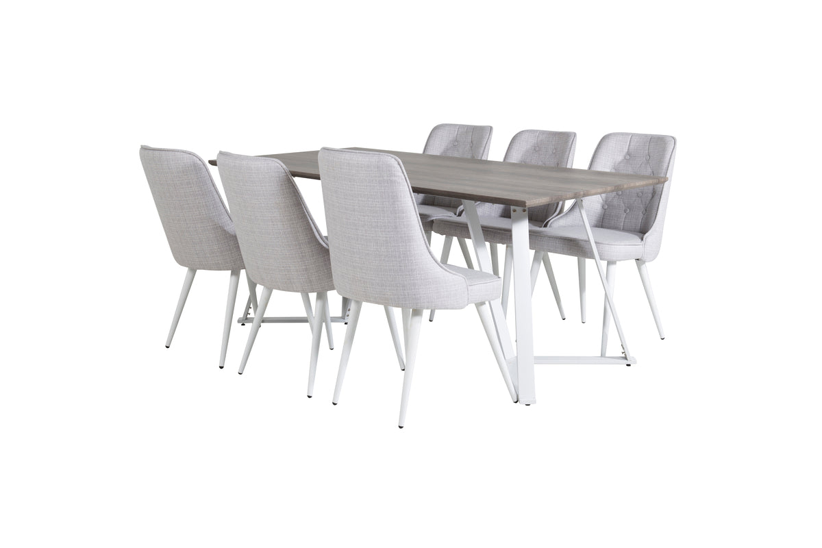 Rectangular Dining Table 180 x 75 x 90 Grey + Dining Chair 2-pack Light Grey