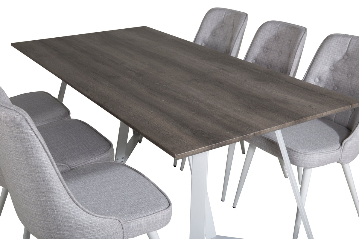 Rectangular Dining Table 180 x 75 x 90 Grey + Dining Chair 2-pack Light Grey