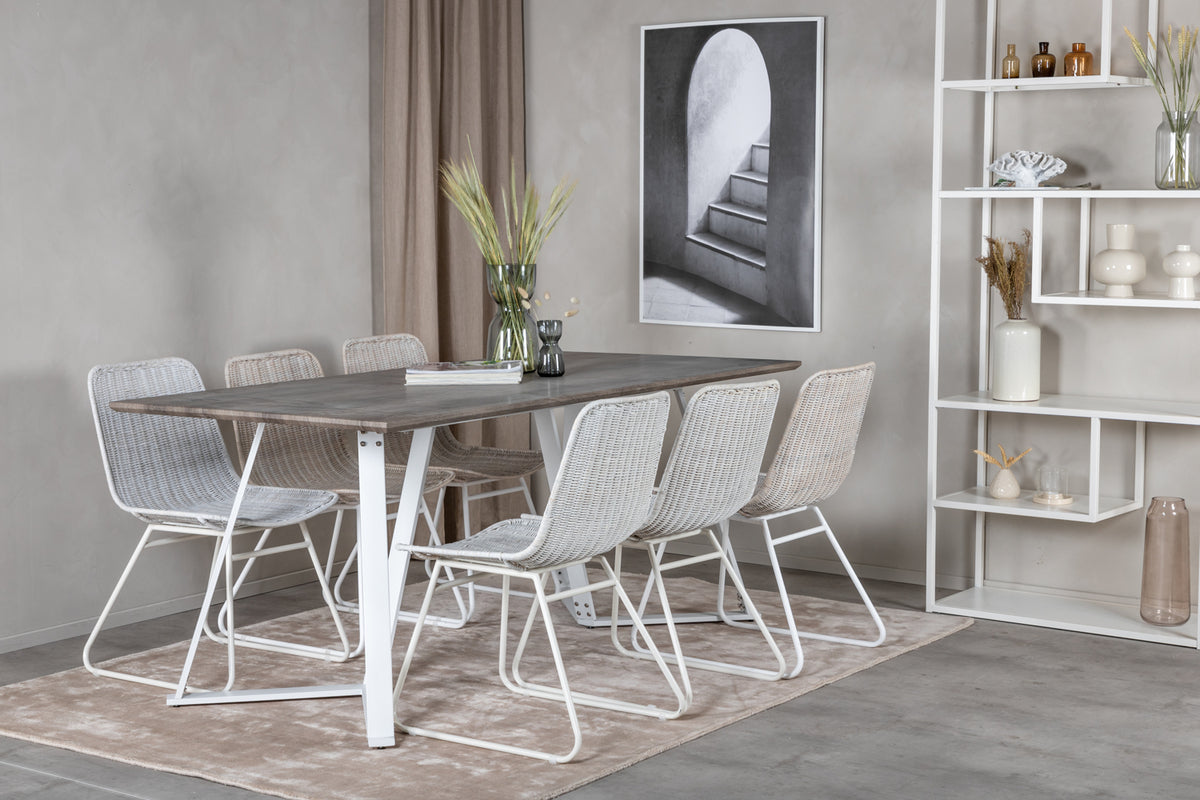 Dining Chair 2-pack White + Rectangular Dining Table 180 x 75 x 90 Grey