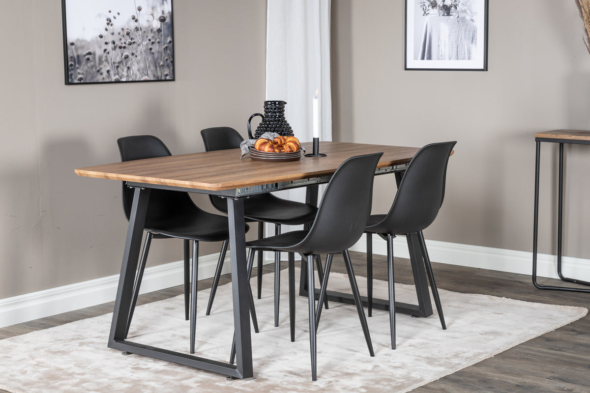 Dining Chair 2-pack Black + Rectangular Dining Table 75 x 160 x 85 Walnut