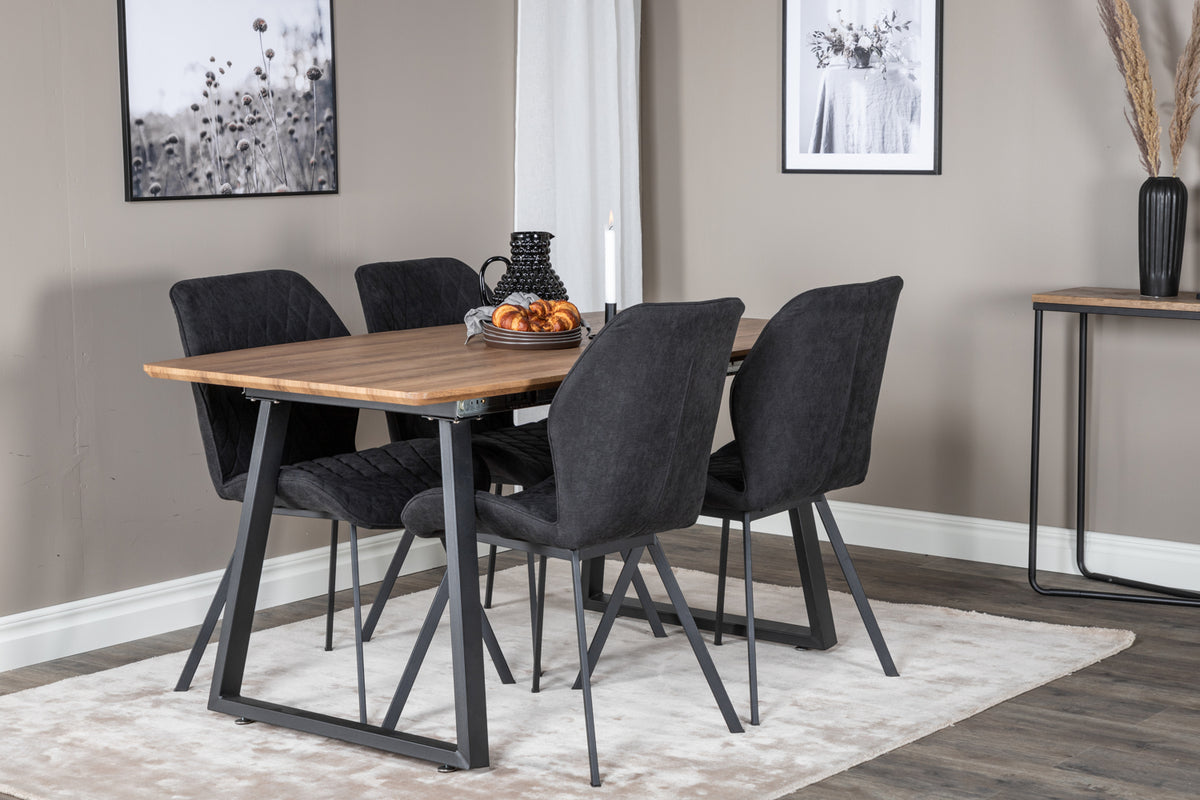 Dining Chair 2-pack Black + Rectangular Dining Table 75 x 160 x 85 Walnut