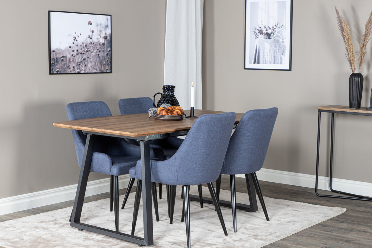 Dining Chair 2-pack Blue + Rectangular Dining Table 75 x 160 x 85 Walnut