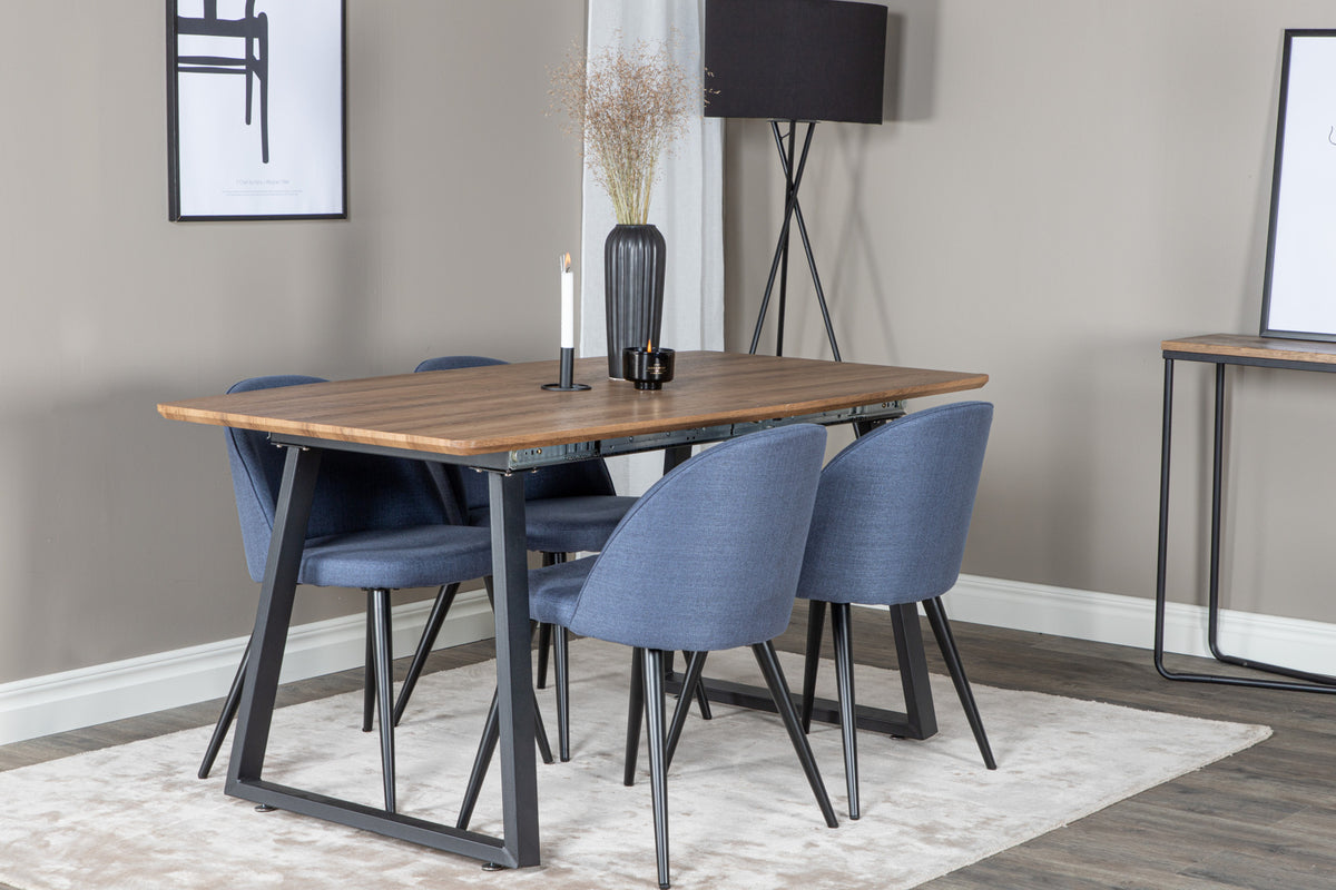 Dining Chair 2-pack Blue + Rectangular Dining Table 75 x 160 x 85 Walnut