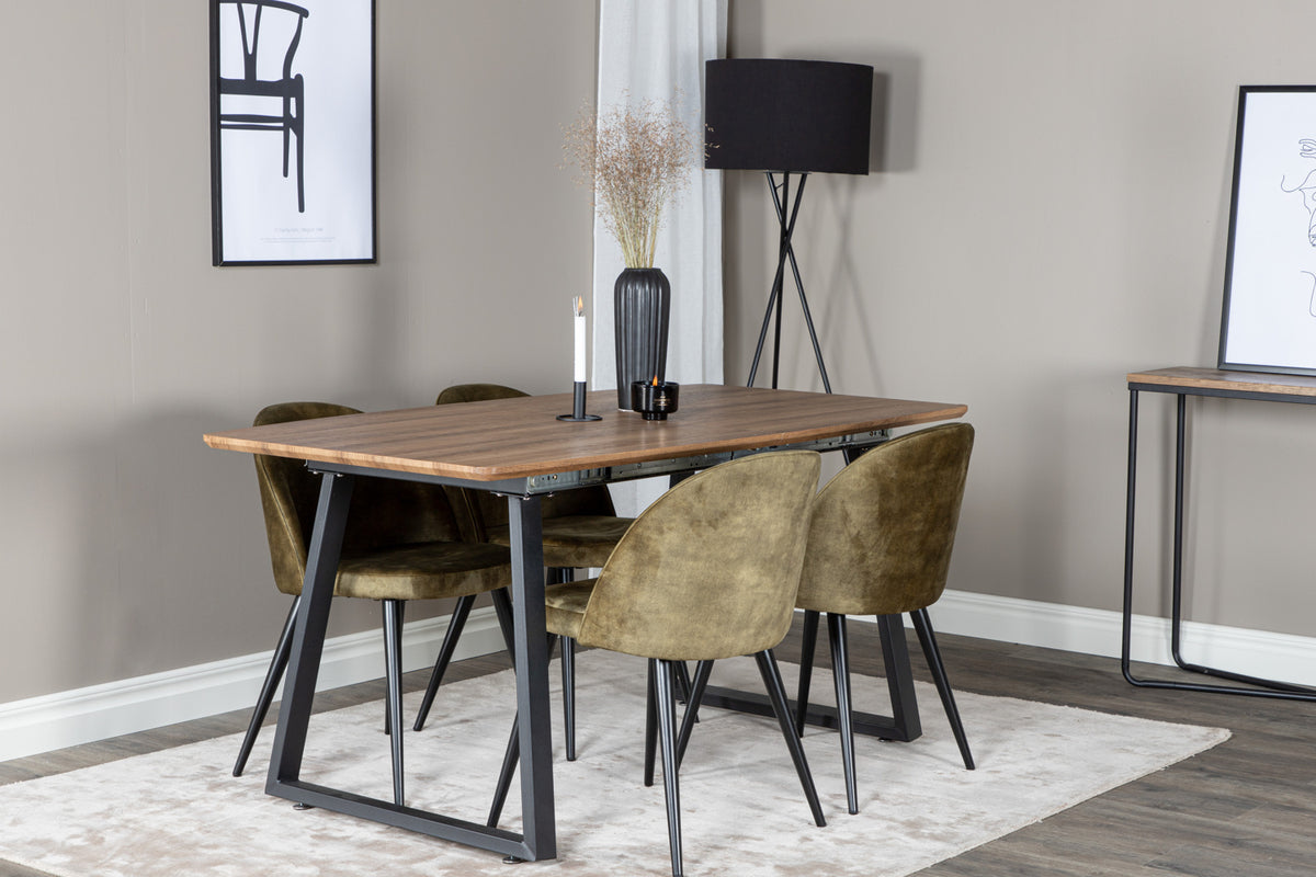 Dining Chair 2-pack Green + Rectangular Dining Table 75 x 160 x 85 Walnut