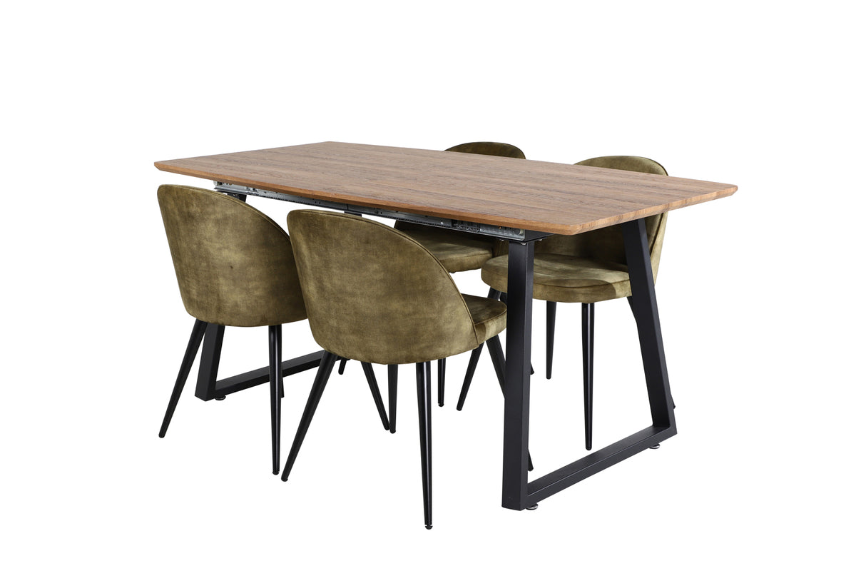 Dining Chair 2-pack Green + Rectangular Dining Table 75 x 160 x 85 Walnut