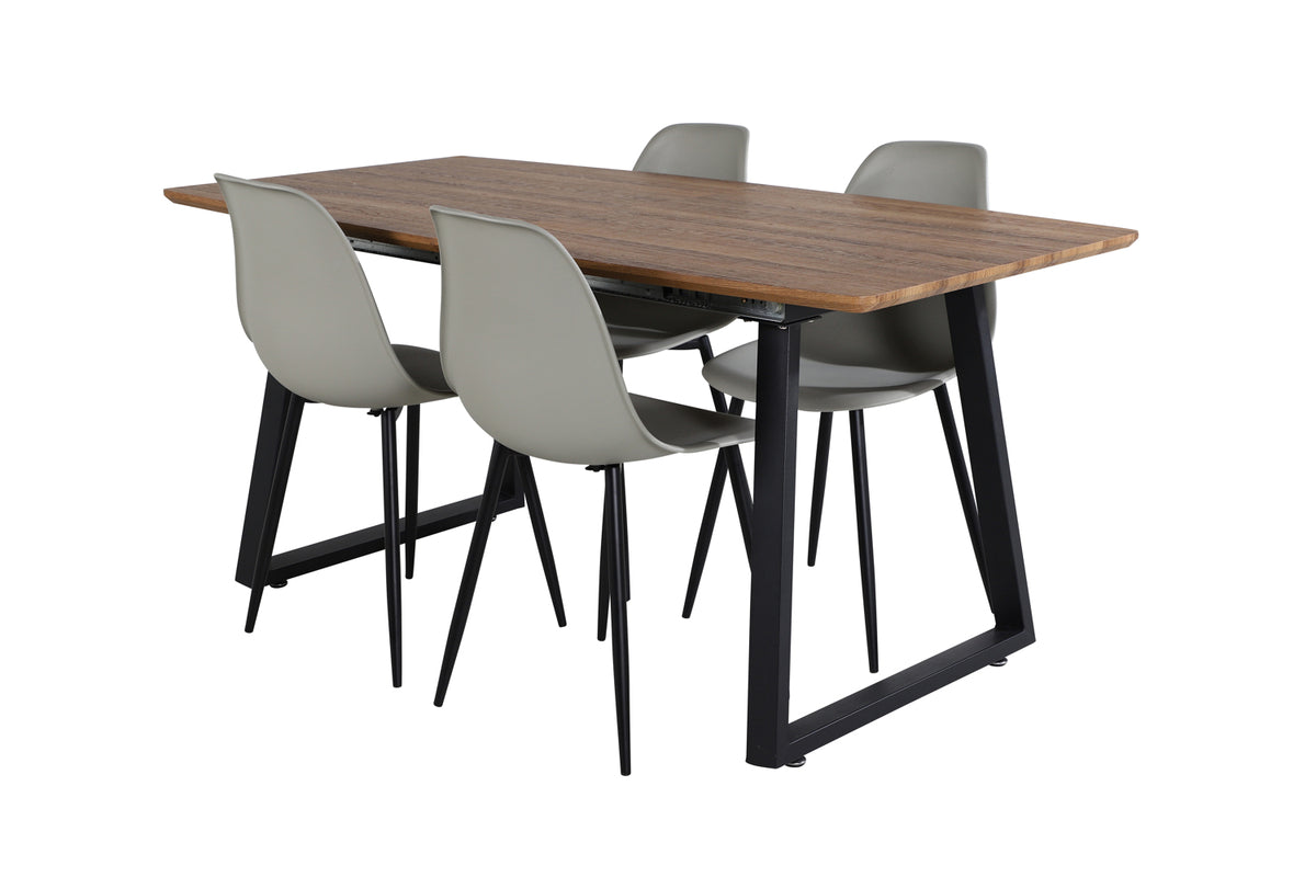 Dining Chair 2-pack Grey + Rectangular Dining Table 75 x 160 x 85 Walnut