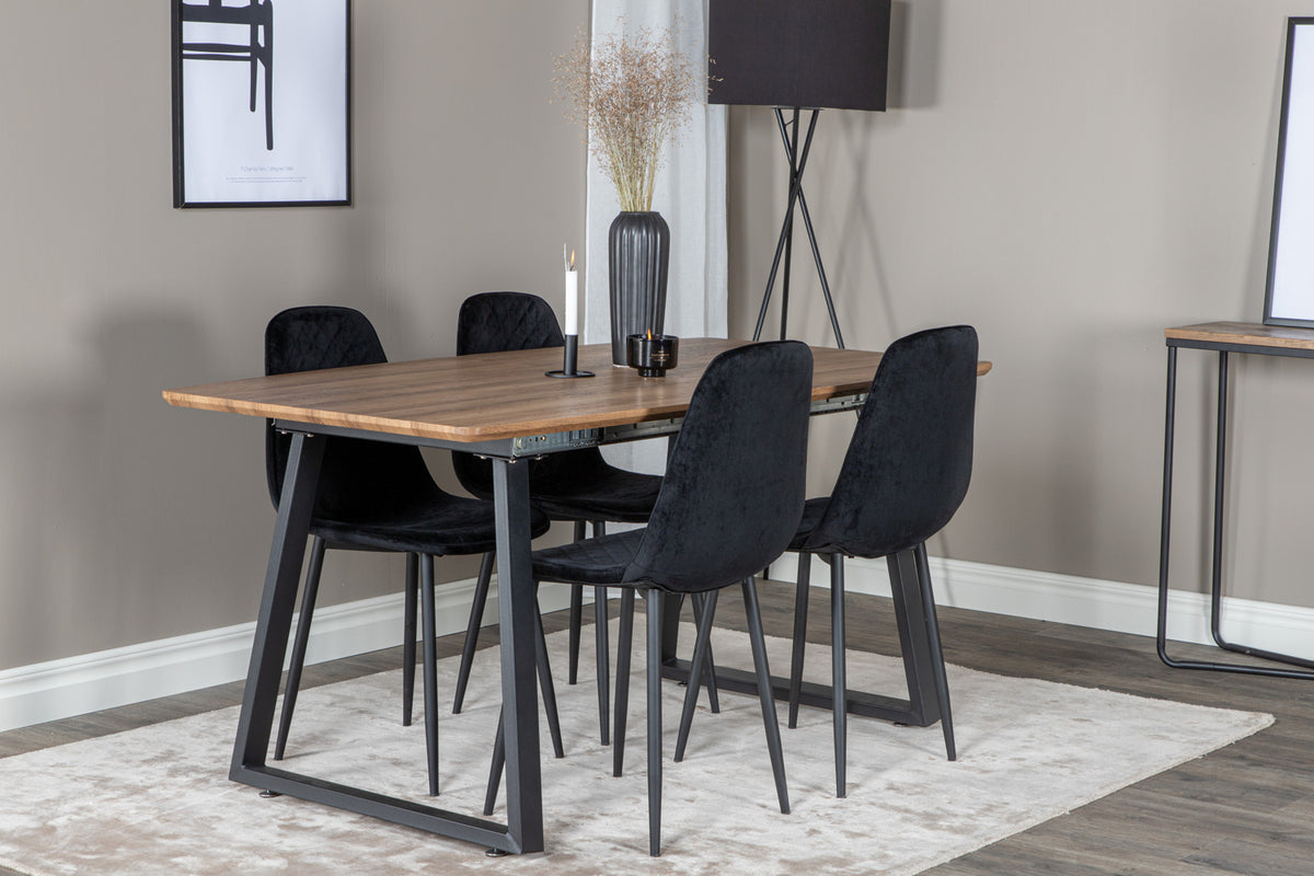Dining Chair 2-pack Black + Rectangular Dining Table 75 x 160 x 85 Walnut