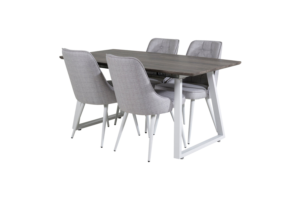 Rectangular Dining Table 75 x 160 x 85 Nature + Dining Chair 2-pack Light Grey