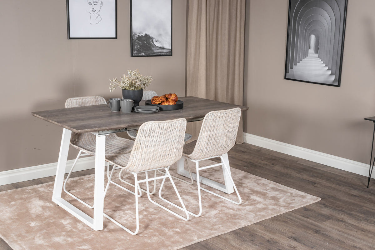 Dining Chair 2-pack White + Rectangular Dining Table 75 x 160 x 85 Nature