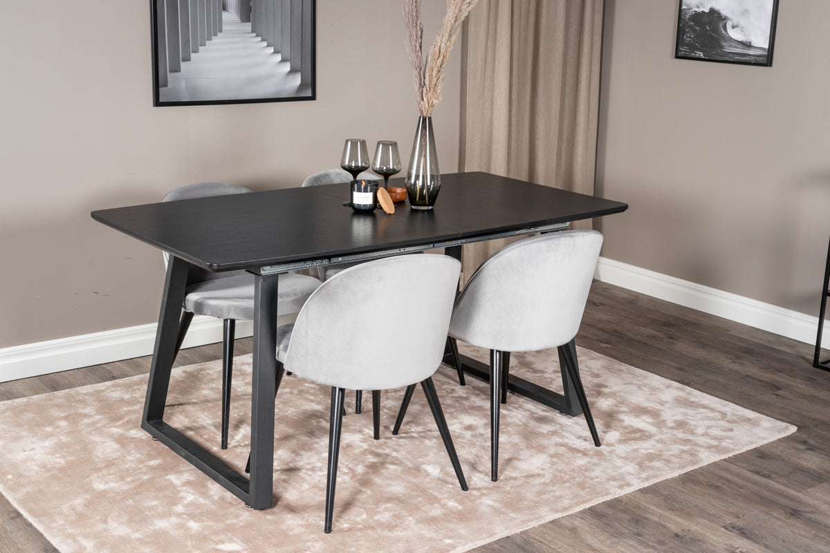 Dining Chair 2-pack Grey + Rectangular Dining Table 75 x 160 x 85 Black