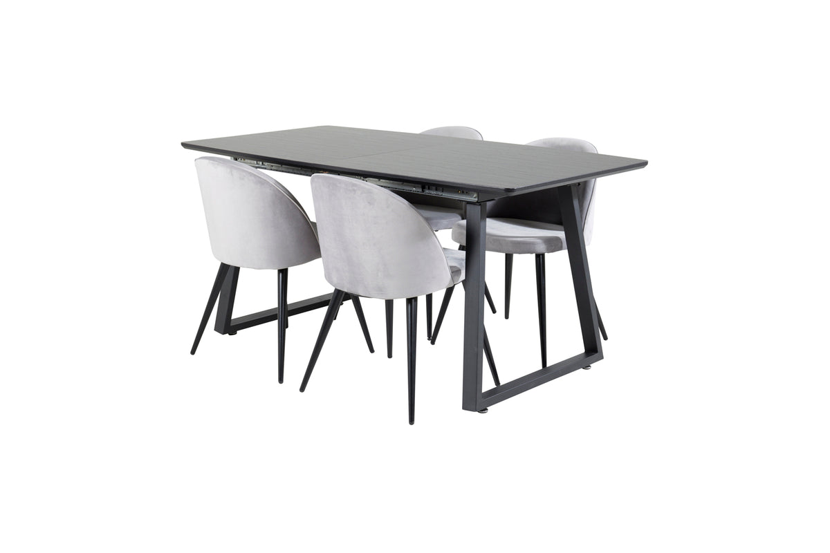 Dining Chair 2-pack Grey + Rectangular Dining Table 75 x 160 x 85 Black