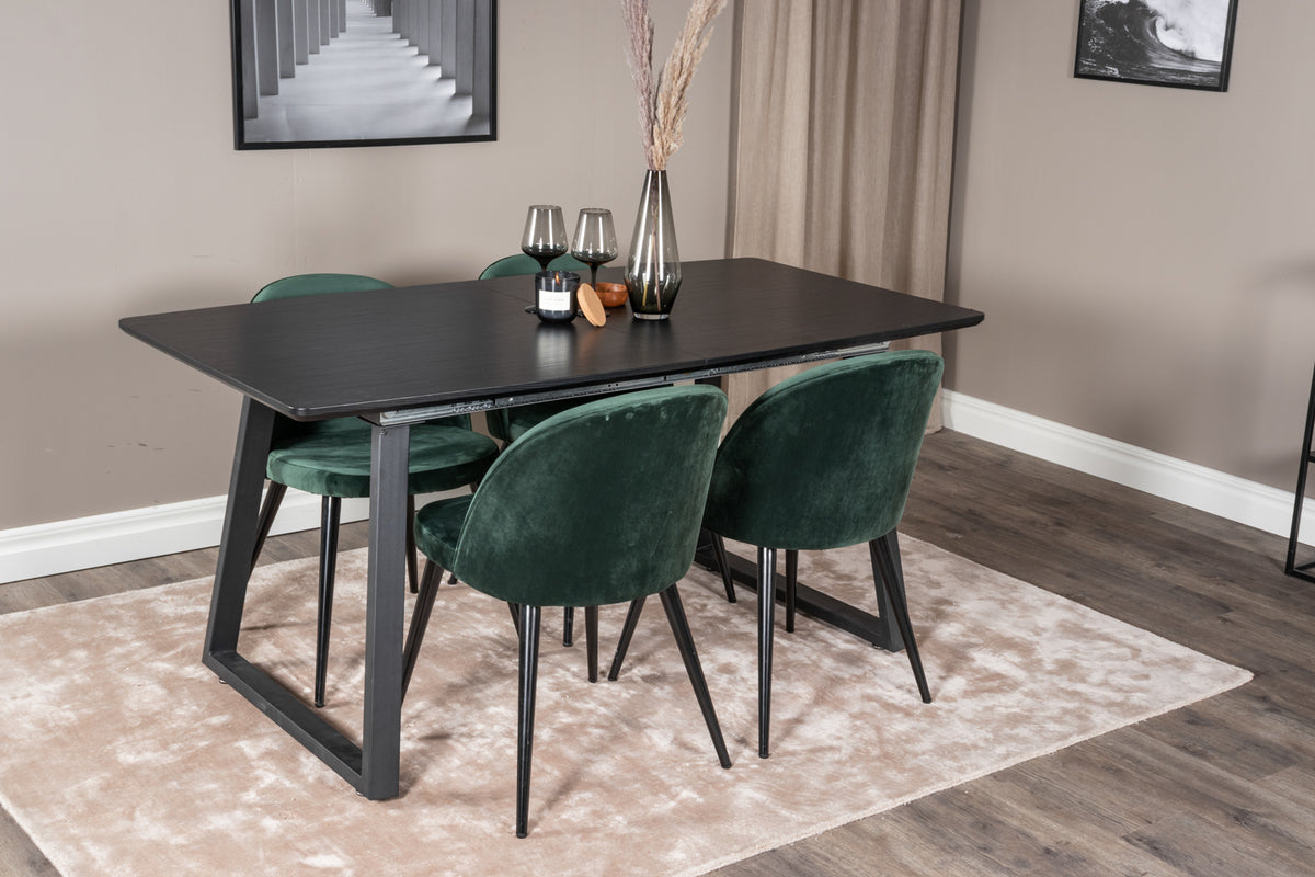 Dining Chair 2-pack Green + Rectangular Dining Table 75 x 160 x 85 Black