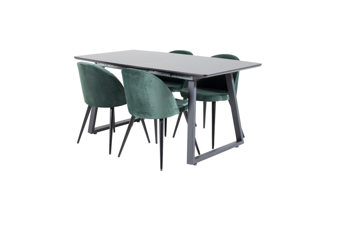 Dining Chair 2-pack Green + Rectangular Dining Table 75 x 160 x 85 Black