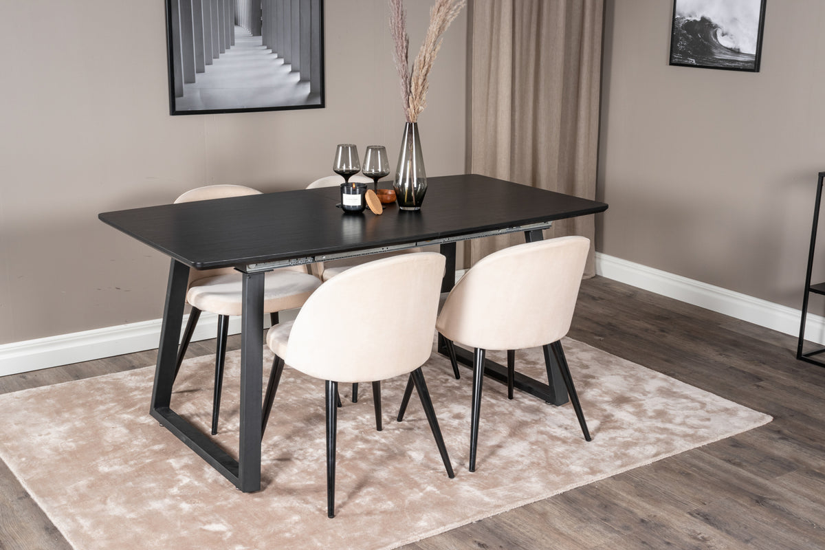 Dining Chair 2-pack Beige + Rectangular Dining Table 75 x 160 x 85 Black