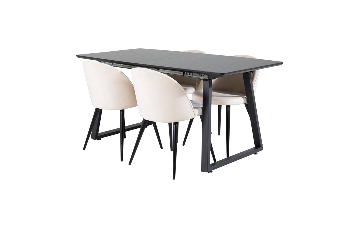 Dining Chair 2-pack Beige + Rectangular Dining Table 75 x 160 x 85 Black