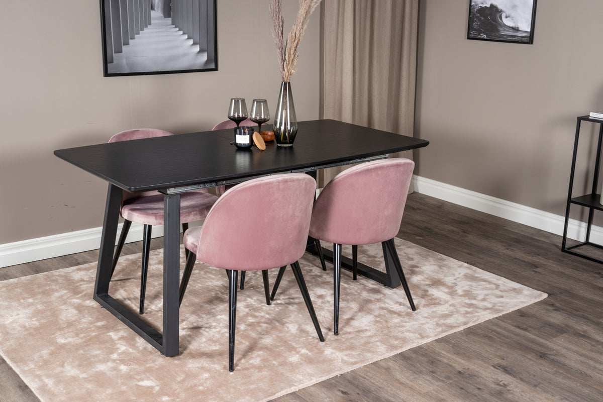 Dining Chair 2-pack Dusty Pink + Rectangular Dining Table 75 x 160 x 85 Black