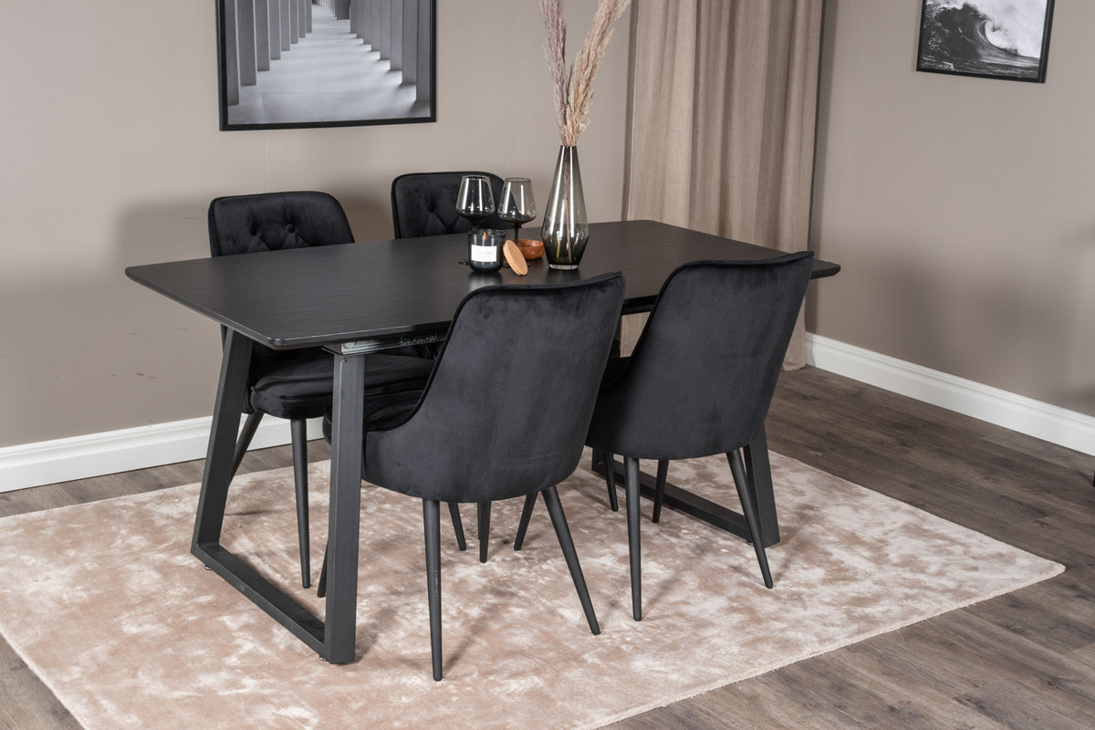 Rectangular Dining Table 75 x 160 x 85 Black + Dining Chair 2-pack Black