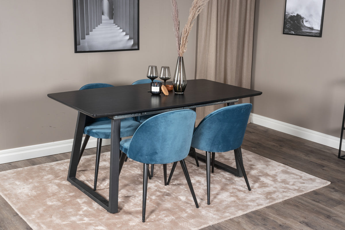 Dining Chair 2-pack Blue + Rectangular Dining Table 75 x 160 x 85 Black