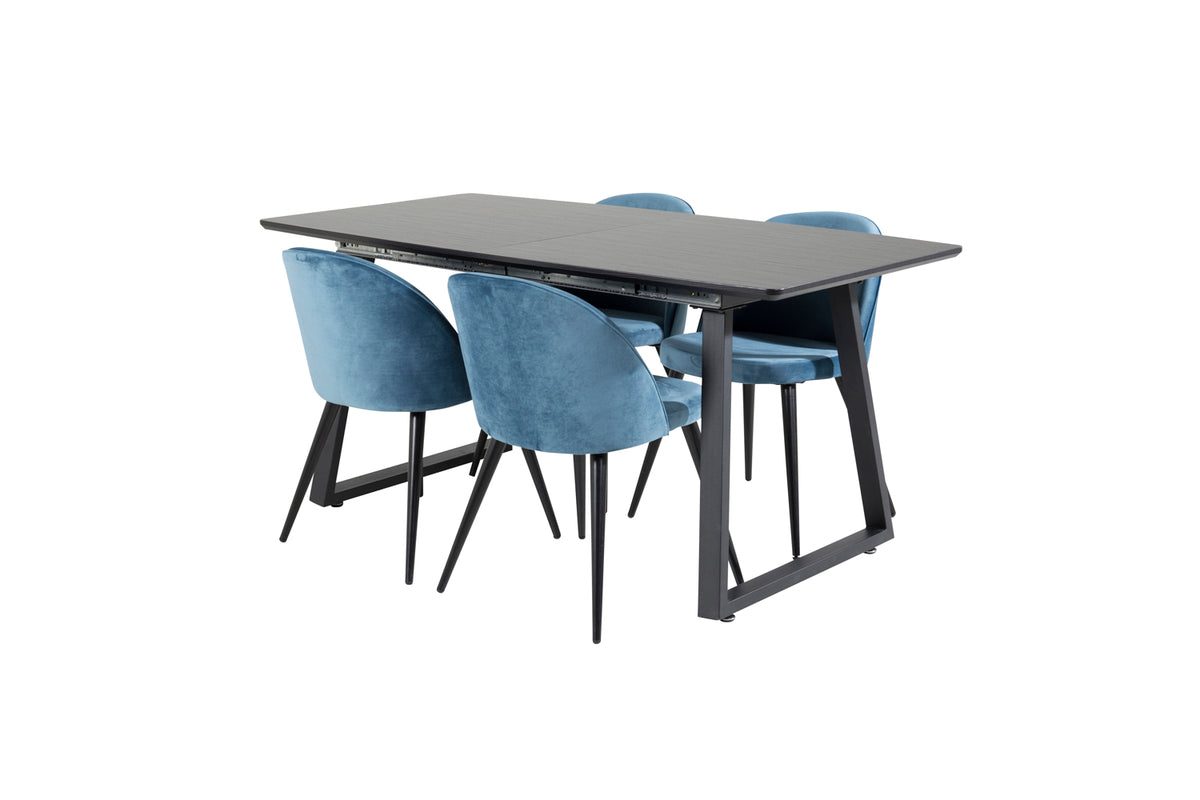 Dining Chair 2-pack Blue + Rectangular Dining Table 75 x 160 x 85 Black