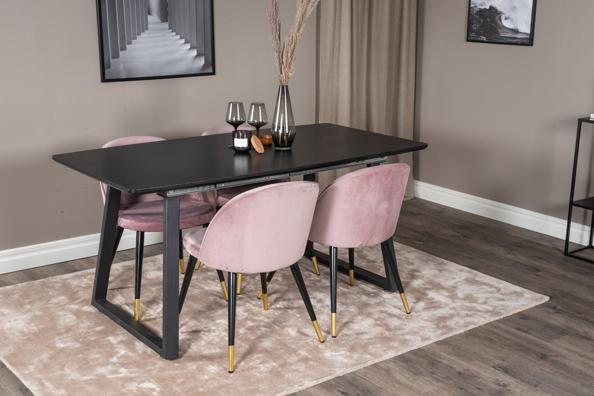 Dining Chair 2-pack Dusty Pink + Rectangular Dining Table 75 x 160 x 85 Black