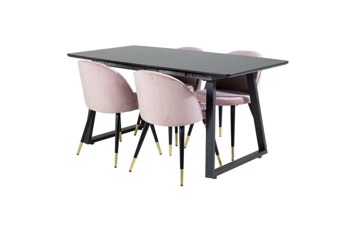 Dining Chair 2-pack Dusty Pink + Rectangular Dining Table 75 x 160 x 85 Black