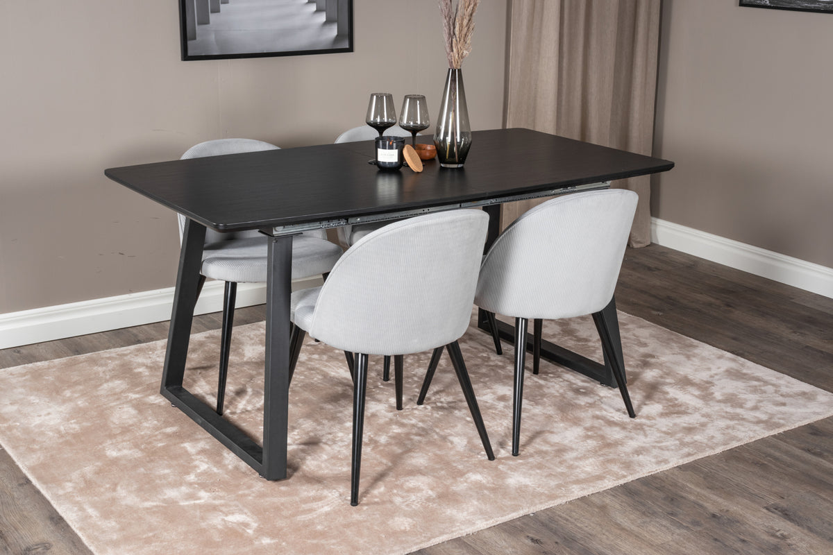 Rectangular Dining Table 75 x 160 x 85 Black + Dining Chair 2-pack Light Grey