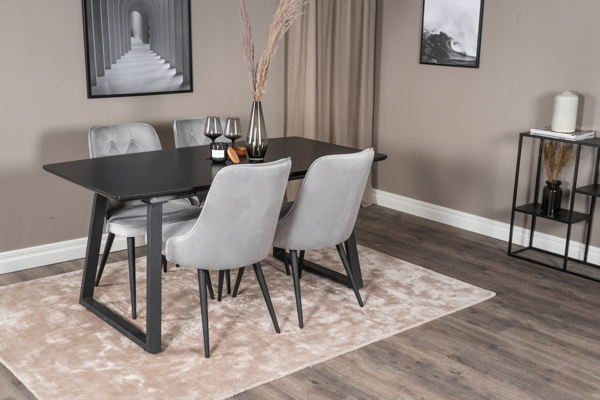 Rectangular Dining Table 75 x 160 x 85 Black + Dining Chair 2-pack Light Grey