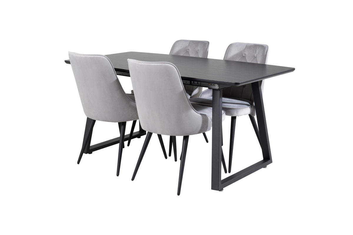 Rectangular Dining Table 75 x 160 x 85 Black + Dining Chair 2-pack Light Grey