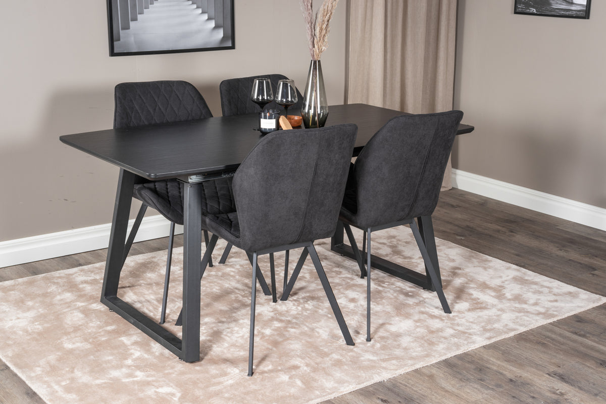 Dining Chair 2-pack Black + Rectangular Dining Table 75 x 160 x 85 Black