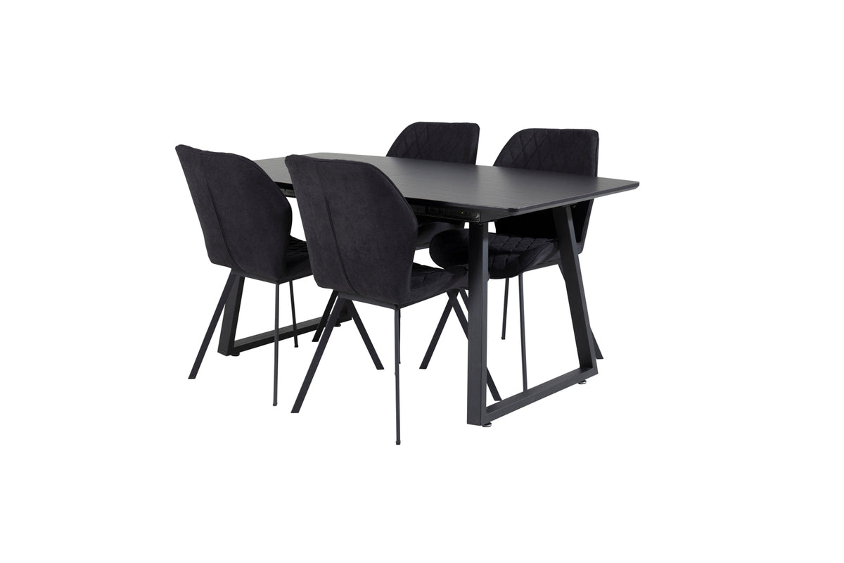 Dining Chair 2-pack Black + Rectangular Dining Table 75 x 160 x 85 Black