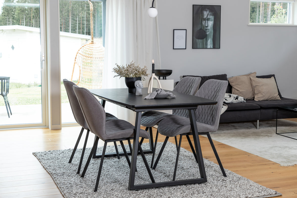 Dining Chair 2-pack Grey + Rectangular Dining Table 75 x 160 x 85 Black
