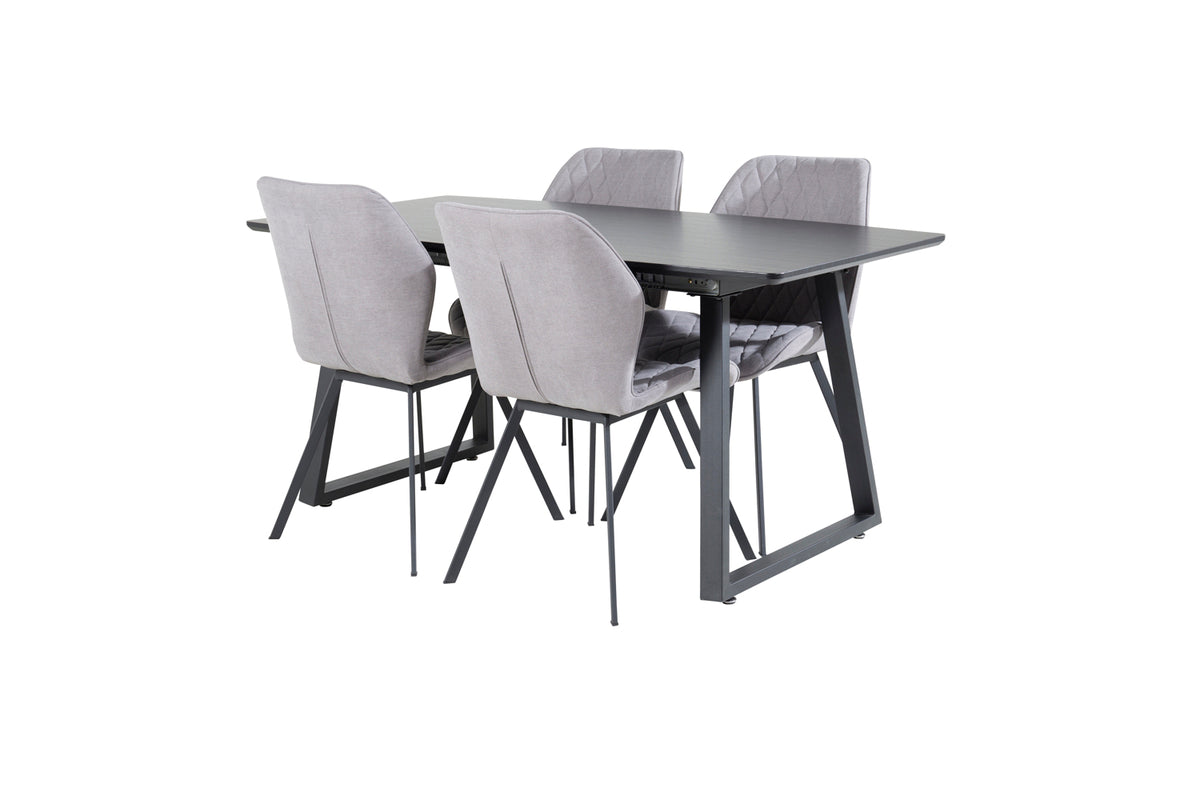 Dining Chair 2-pack Grey + Rectangular Dining Table 75 x 160 x 85 Black