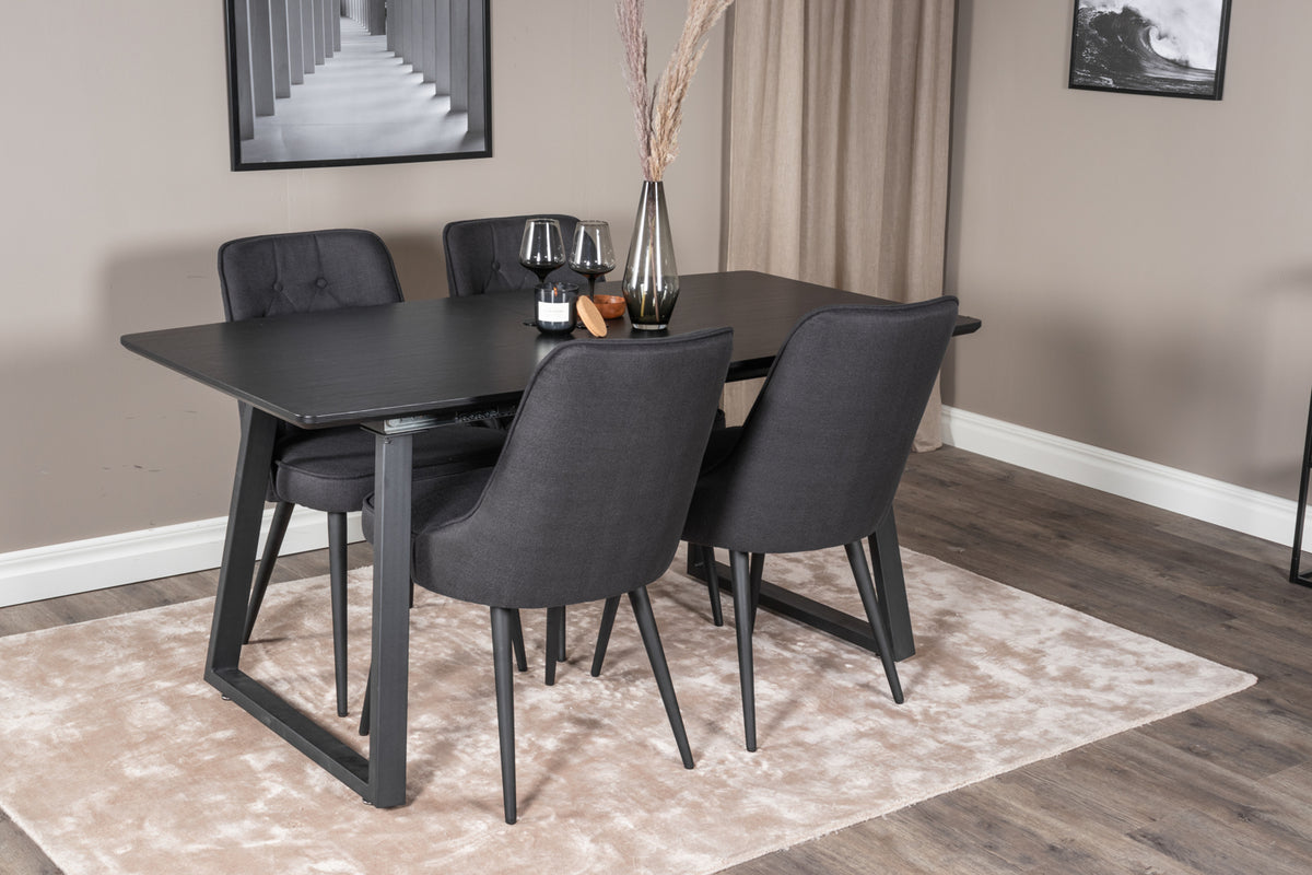 Rectangular Dining Table 75 x 160 x 85 Black + Dining Chair 2-pack Black
