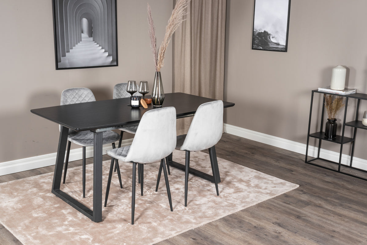 Dining Chair 2-pack Grey + Rectangular Dining Table 75 x 160 x 85 Black