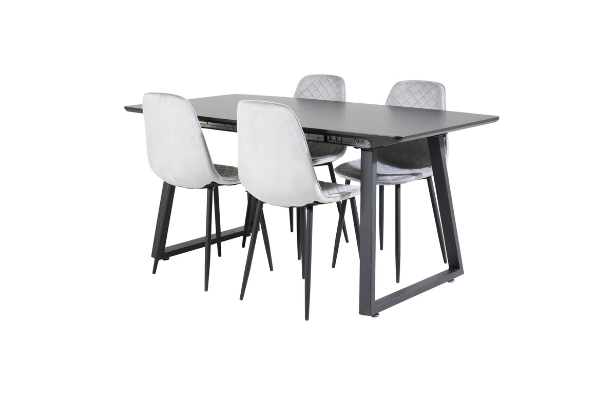 Dining Chair 2-pack Grey + Rectangular Dining Table 75 x 160 x 85 Black
