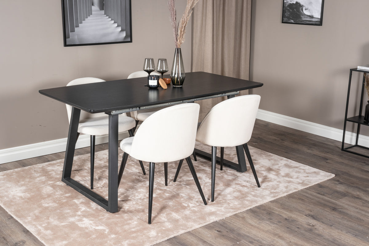 Rectangular Dining Table 75 x 160 x 85 Black + Dining Chair 2-pack Cream