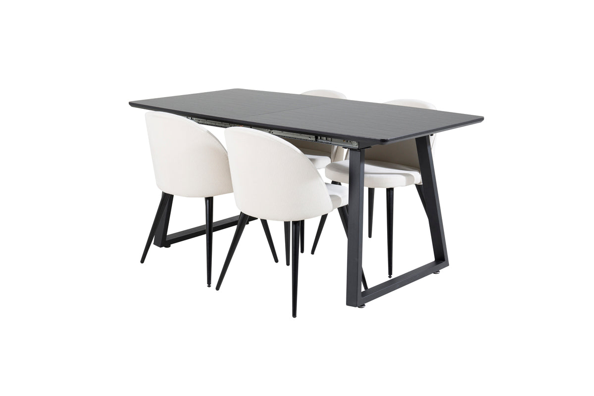 Rectangular Dining Table 75 x 160 x 85 Black + Dining Chair 2-pack Cream