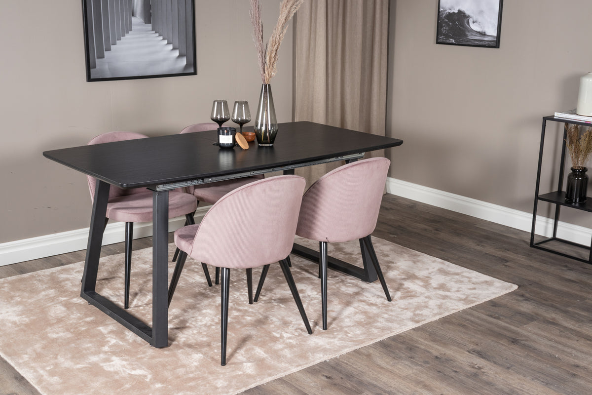 Rectangular Dining Table 75 x 160 x 85 Black + Dining Chair 2-pack Dusty Pink