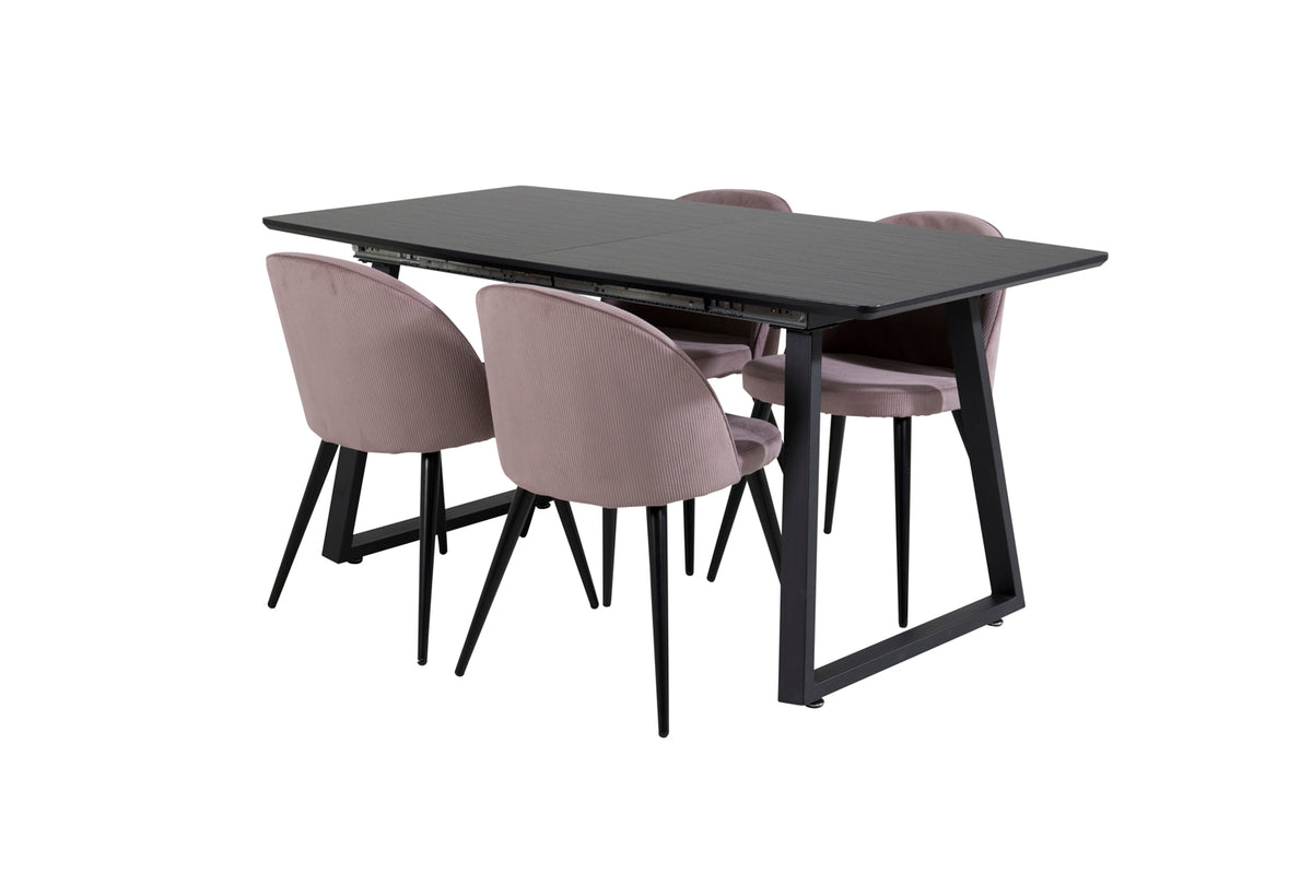 Rectangular Dining Table 75 x 160 x 85 Black + Dining Chair 2-pack Dusty Pink