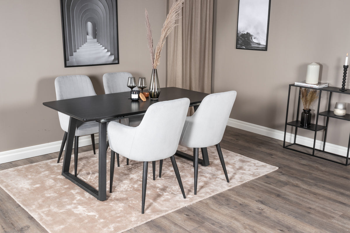 Dining Chair 2-pack Light Grey + Rectangular Dining Table 75 x 160 x 85 Black