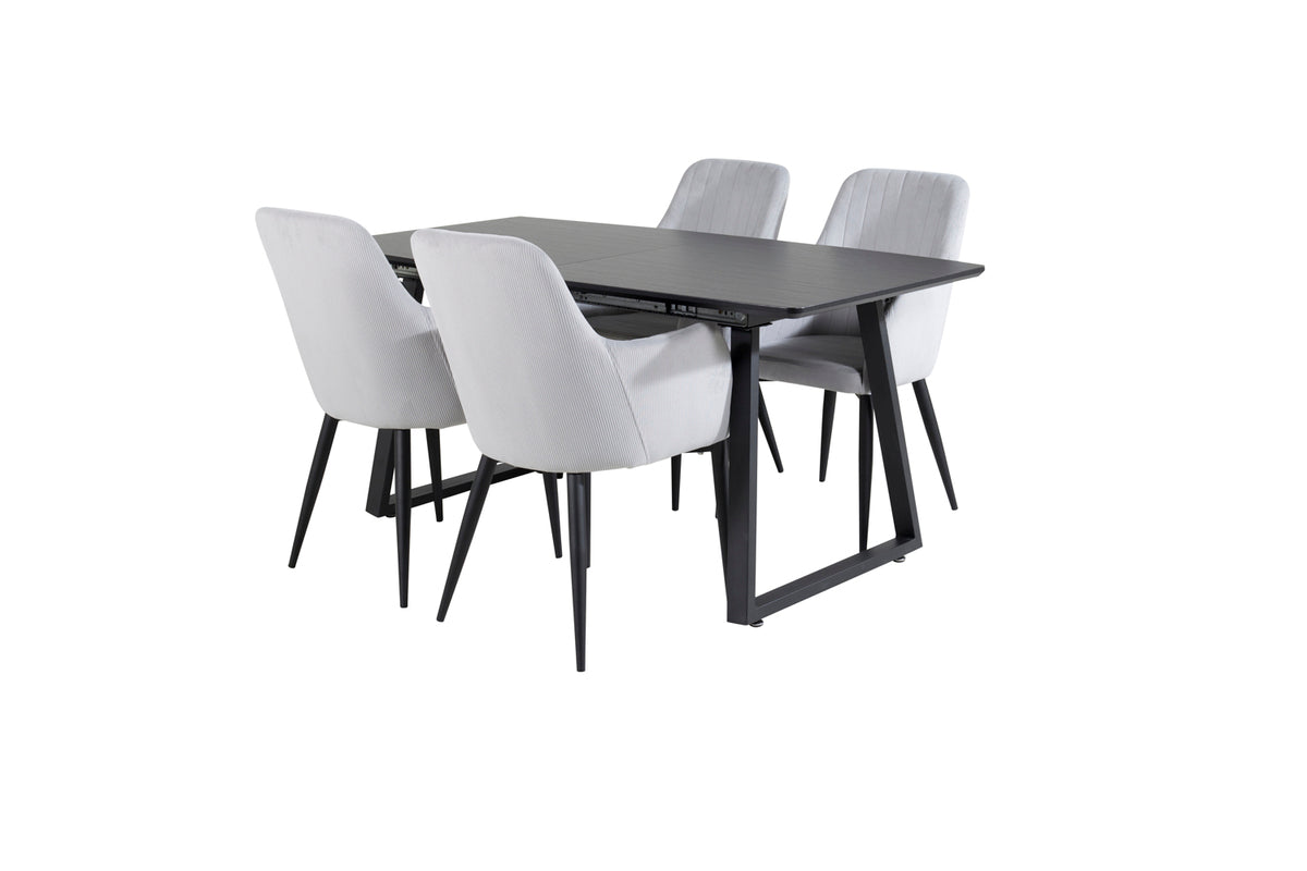 Dining Chair 2-pack Light Grey + Rectangular Dining Table 75 x 160 x 85 Black