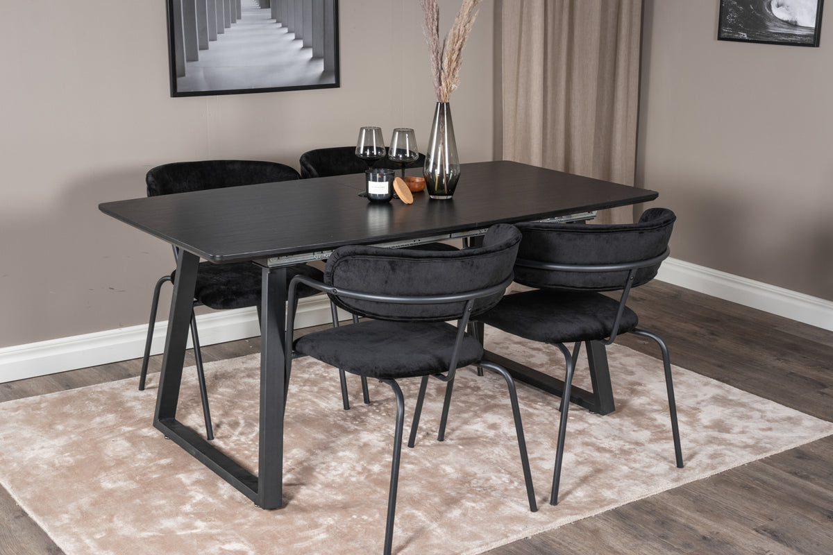 Dining Chair 2-pack Black + Rectangular Dining Table 75 x 160 x 85 Black