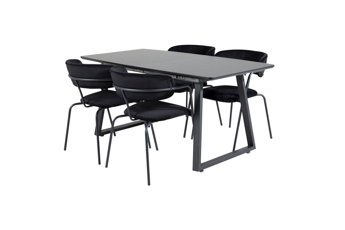 Dining Chair 2-pack Black + Rectangular Dining Table 75 x 160 x 85 Black