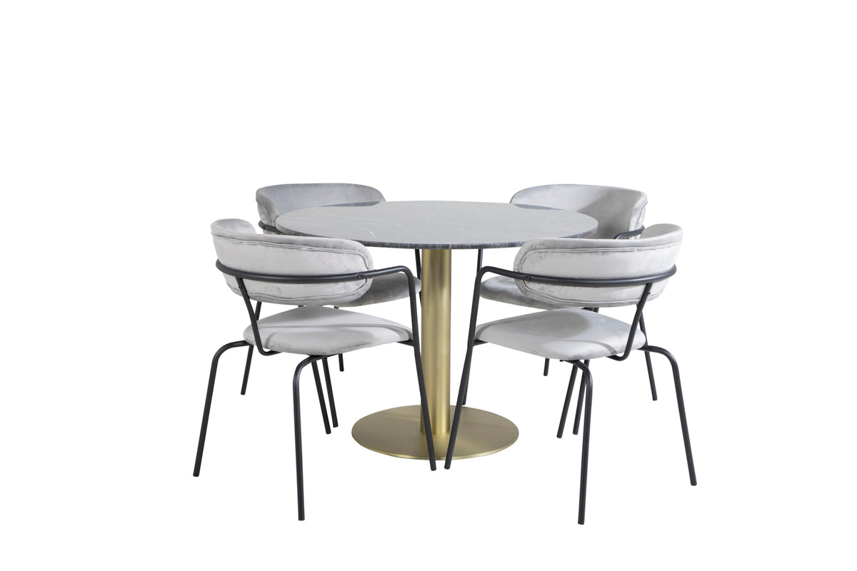 Dining Chair 2-pack Grey + Round Dining Table ø106 Dark Grey