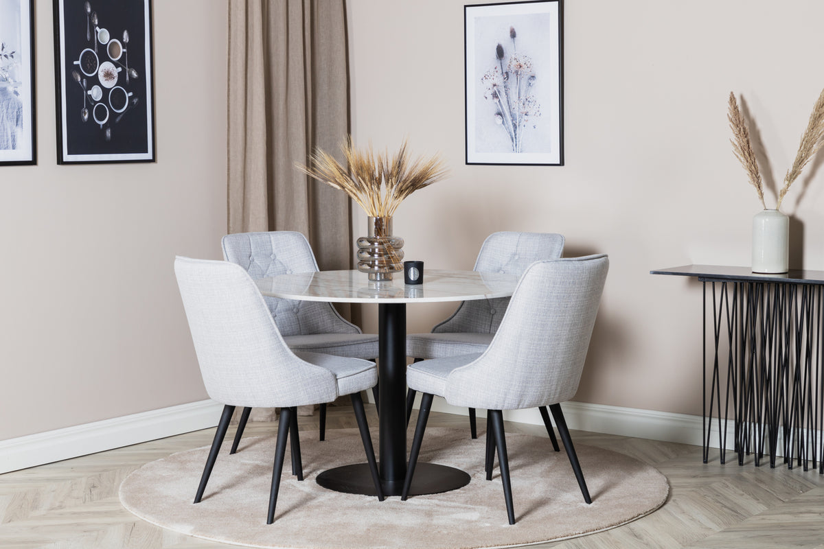 Round Dining Table ø106 White + Dining Chair 2-pack Grey