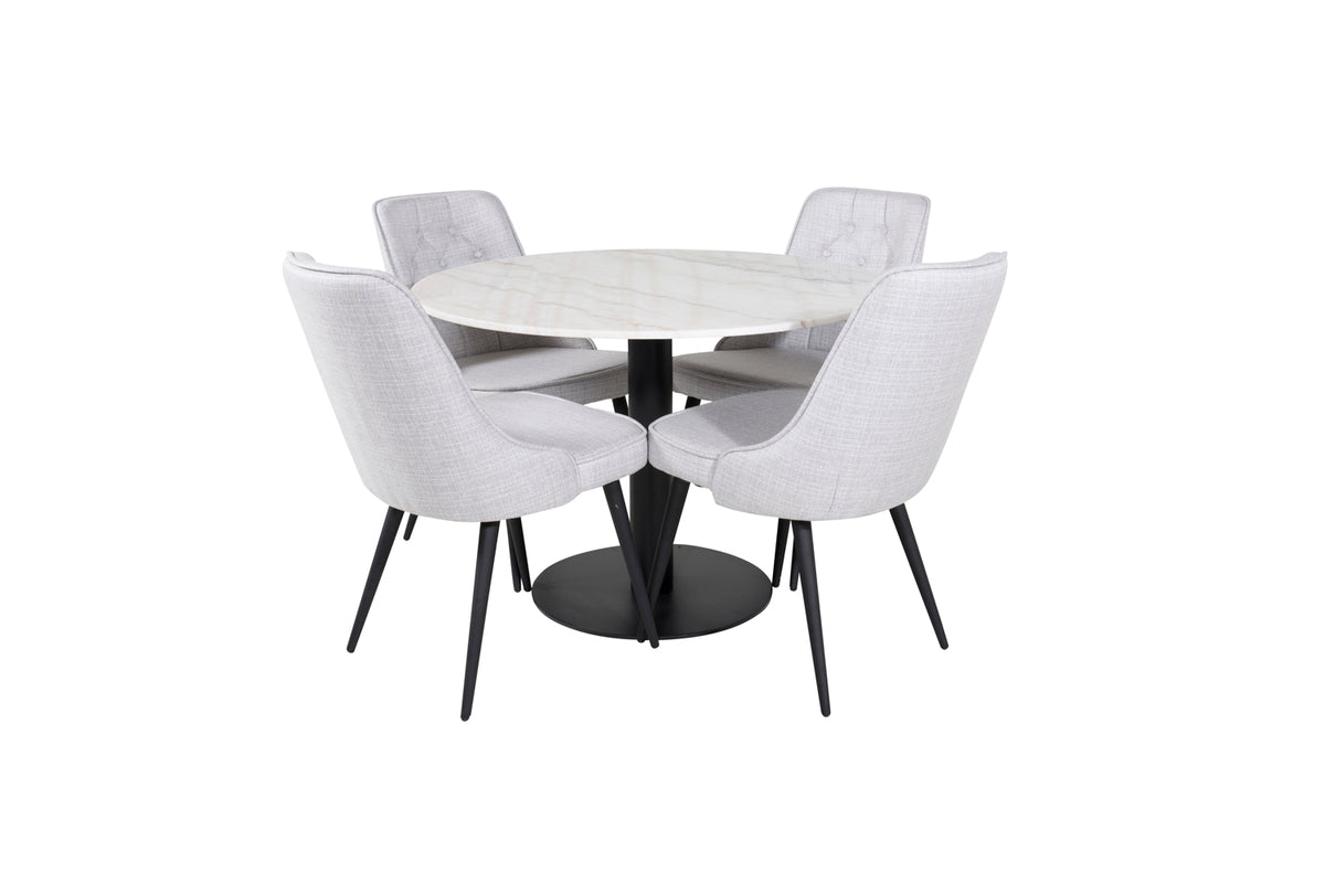 Round Dining Table ø106 White + Dining Chair 2-pack Grey