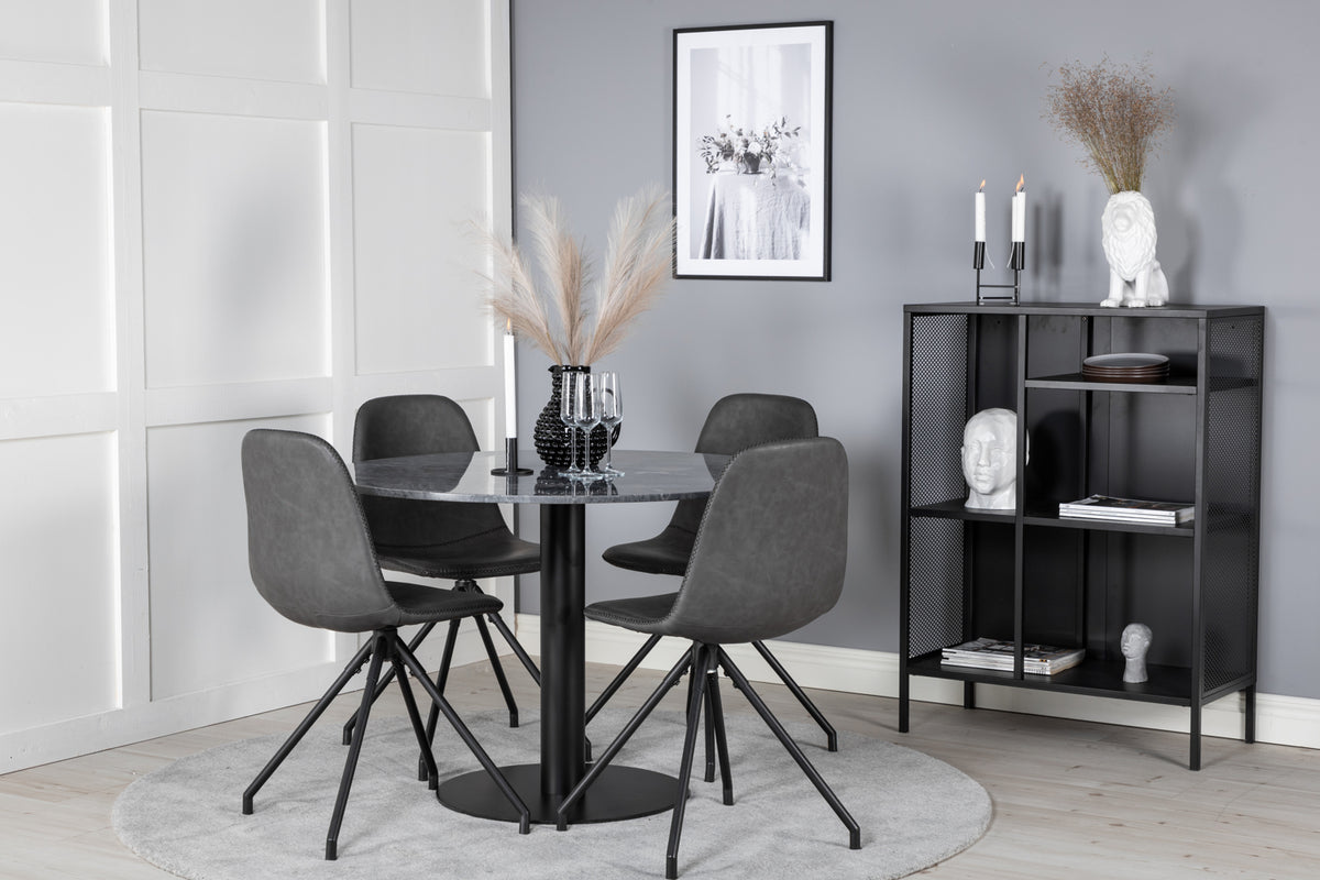 Dining Chair 2-pack Black + Round Dining Table ø106 Dark Grey