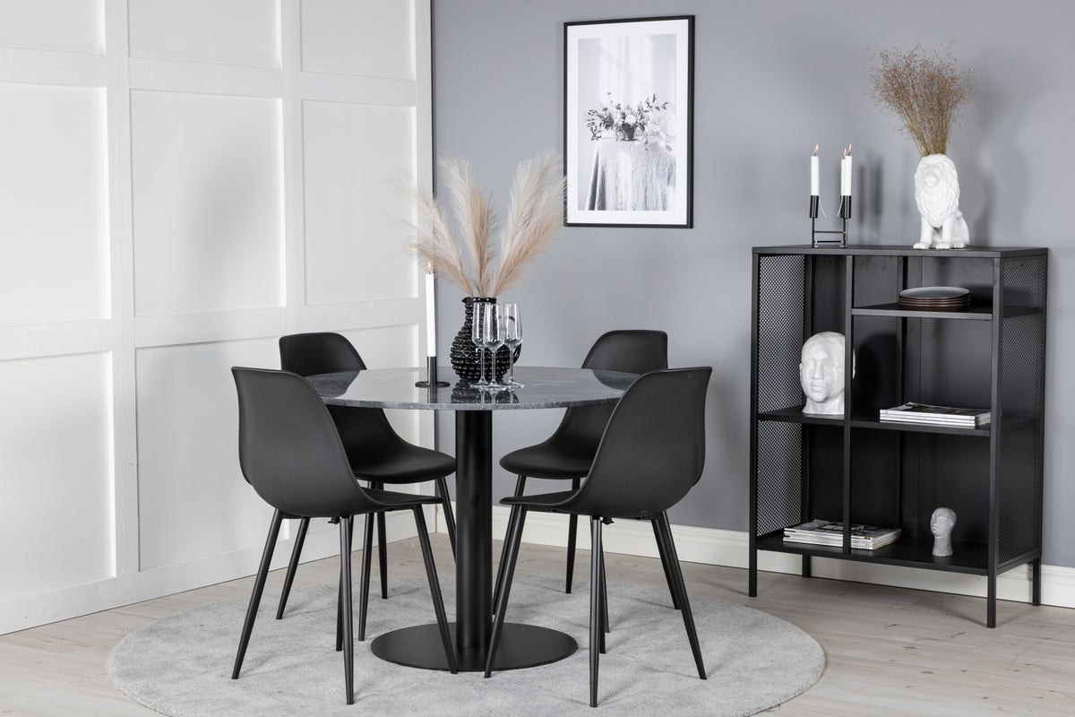 Dining Chair 2-pack Black + Round Dining Table ø106 Dark Grey